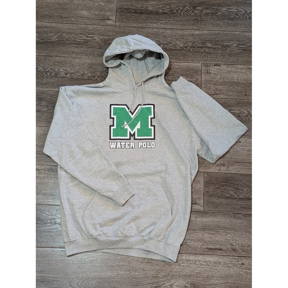 JustHoods Men Gray Water Polo Varsity Letter M Pullover Hoodie Size XL
